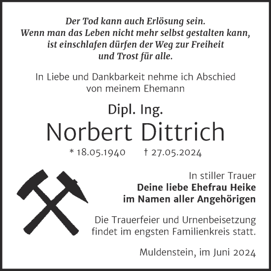 Traueranzeige von Norbert Dittrich von Trauerkombi Bitterfeld