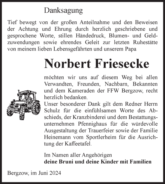 Traueranzeige von Norbert Friesecke von Volksstimme Burg/Genthin