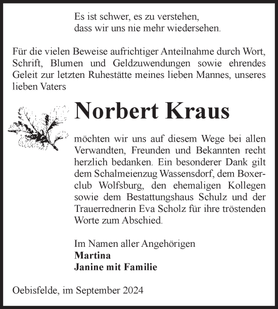 Traueranzeige von Norbert Kraus von Volksstimme Altmark West