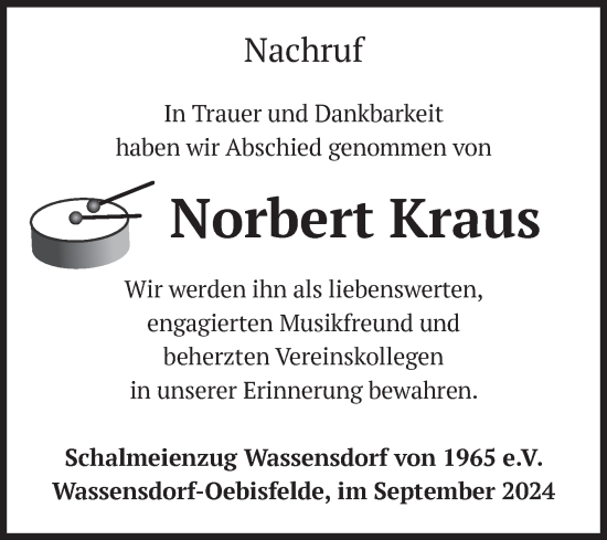 Traueranzeige von Norbert Kraus von Volksstimme Altmark West