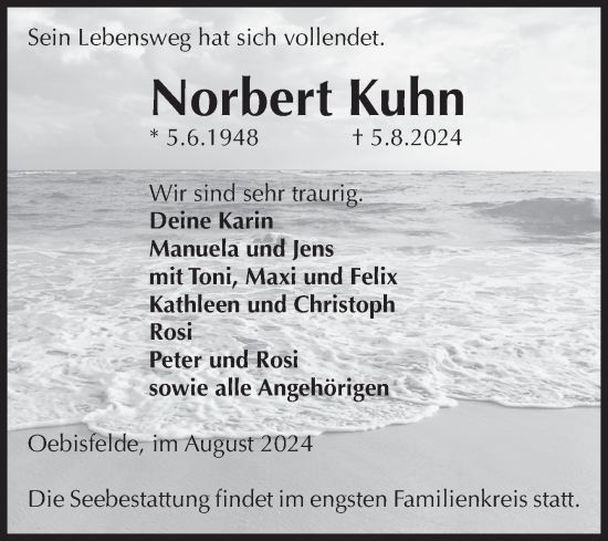 Traueranzeige von Norbert Kuhn von Volksstimme Altmark West
