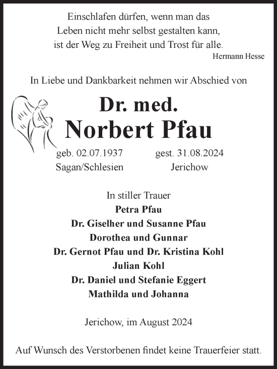 Traueranzeige von Norbert Pfau 