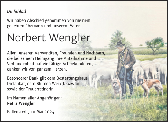 Traueranzeige von Norbert Wengler von Trauerkombi Quedlinburg