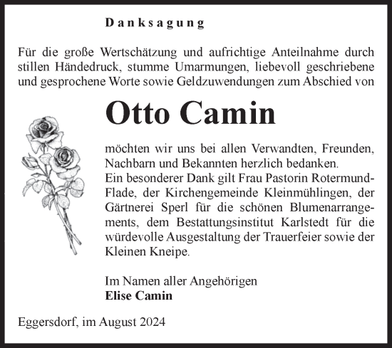 Traueranzeige von Otto Camin von Volksstimme Schönebeck