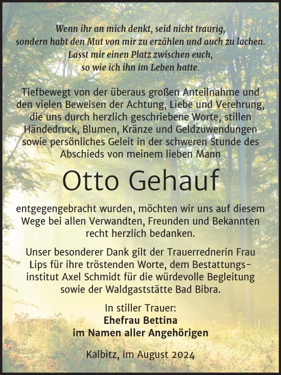 Traueranzeige von Otto Gehauf von Super Sonntag Naumburg/Nebra