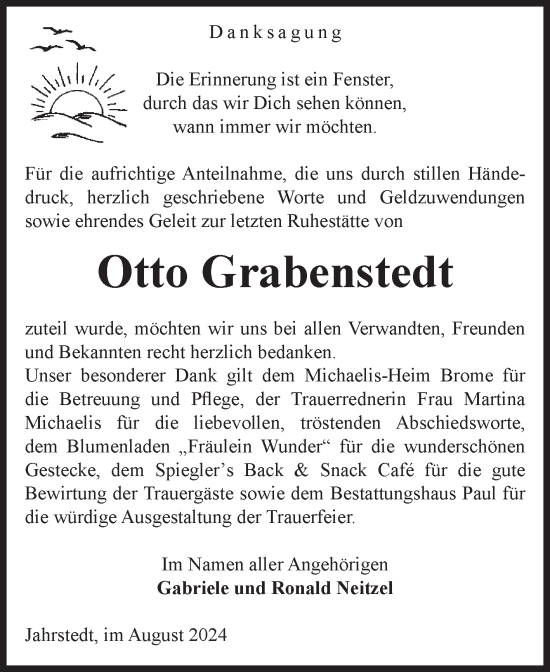Traueranzeige von Otto Grabenstedt von Volksstimme Altmark West