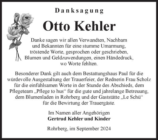Traueranzeige von Otto Kehler von Volksstimme Altmark West