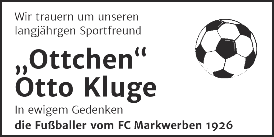 Traueranzeige von Otto Kluge von Trauerkombi Weißenfels