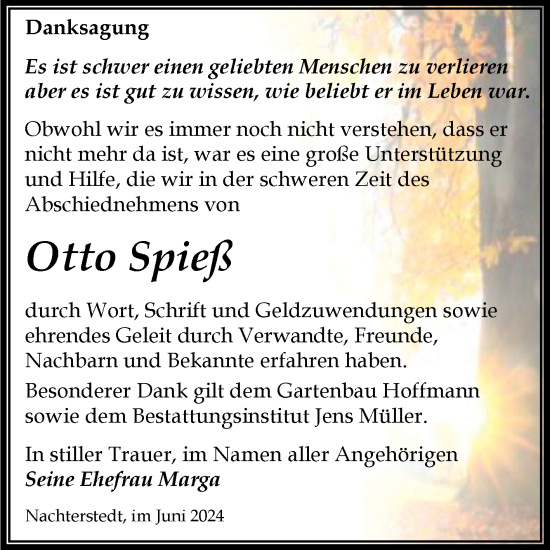 Traueranzeige von Otto Spieß von Trauerkombi Aschersleben