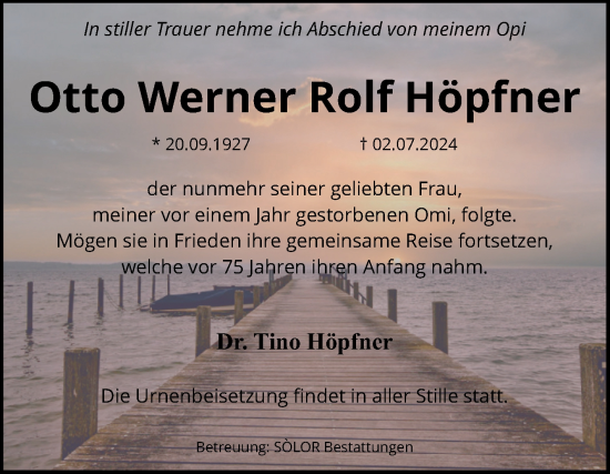 Traueranzeige von Otto Werner Rolf Höpfner von Volksstimme Magdeburg