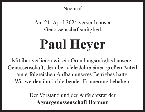 Traueranzeige von Paul Heyer von Volksstimme Zerbst