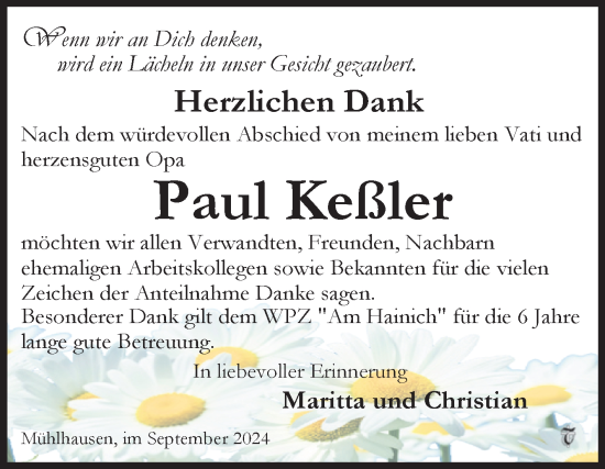 Traueranzeige von Paul Keßler von Mitteldeutsche Zeitung Sangerhausen