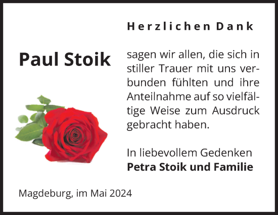 Traueranzeige von Paul Stoik von Volksstimme Magdeburg