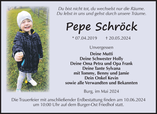 Traueranzeige von Pepe Schröck von Volksstimme Burg/Genthin