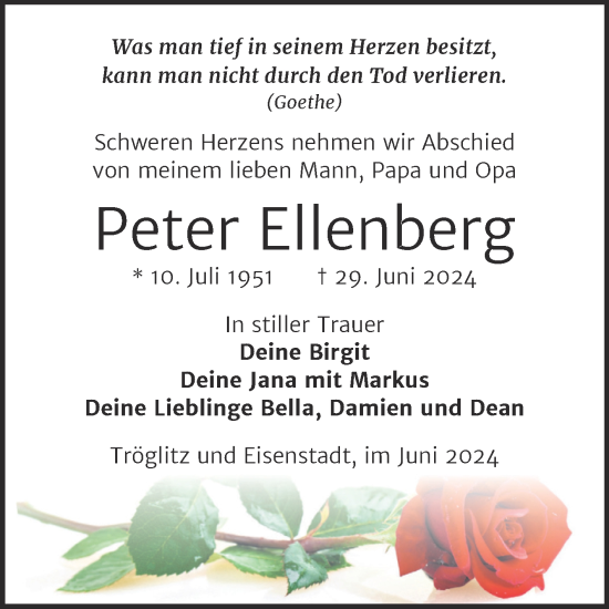Traueranzeige von Peter Ellenberg von Trauerkombi Zeitz
