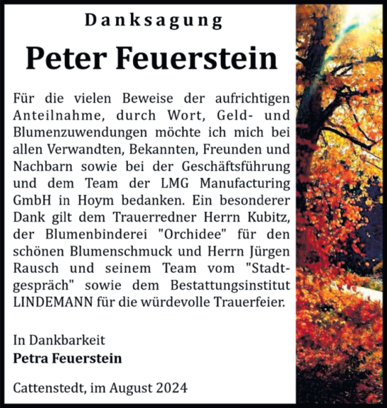 Traueranzeige von Peter Feuerstein von Volksstimme Wernigerode