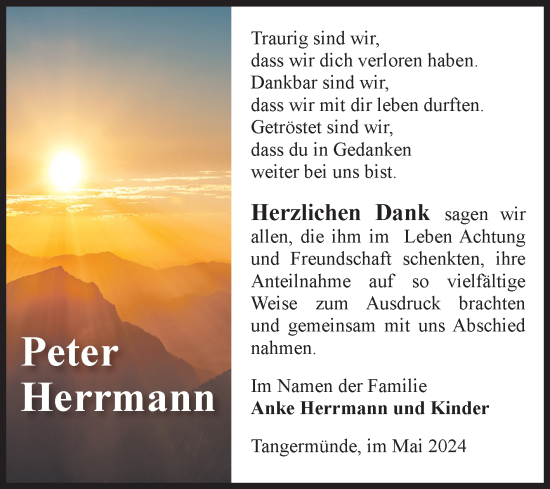 Traueranzeige von Peter Herrmann von Volksstimme Altmark Ost