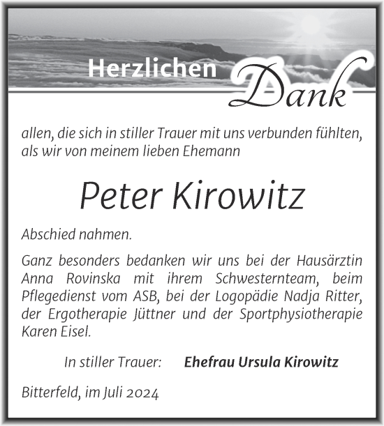 Traueranzeige von Peter Kirowitz von Trauerkombi Bitterfeld