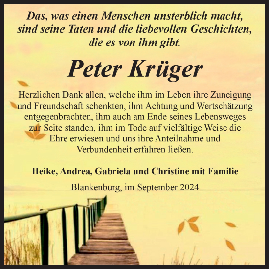 Traueranzeige von Peter Krüger von Volksstimme Wernigerode