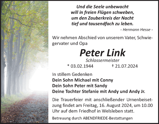 Traueranzeige von Peter Link von Volksstimme Schönebeck