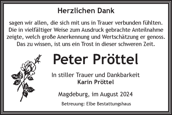 Traueranzeige von Peter Pröttel von Volksstimme Magdeburg