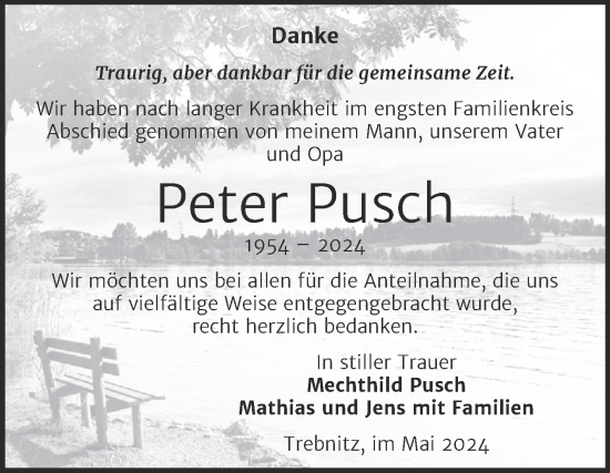 Traueranzeige von Peter Pusch von Trauerkombi Weißenfels