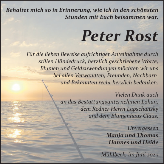 Traueranzeige von Peter Rost von Trauerkombi Bitterfeld