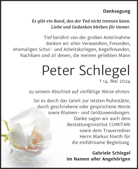 Traueranzeige von Peter Schlegel von Trauerkombi Zeitz
