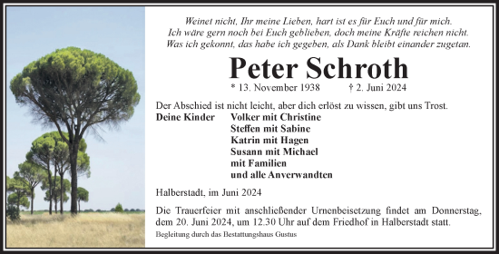 Traueranzeige von Peter Schroth von Volksstimme Halberstadt