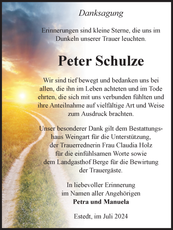 Traueranzeige von Peter Schulze von Volksstimme Altmark West