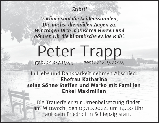 Traueranzeige von Peter Trapp von Mitteldeutsche Zeitung Halle/Saalkreis