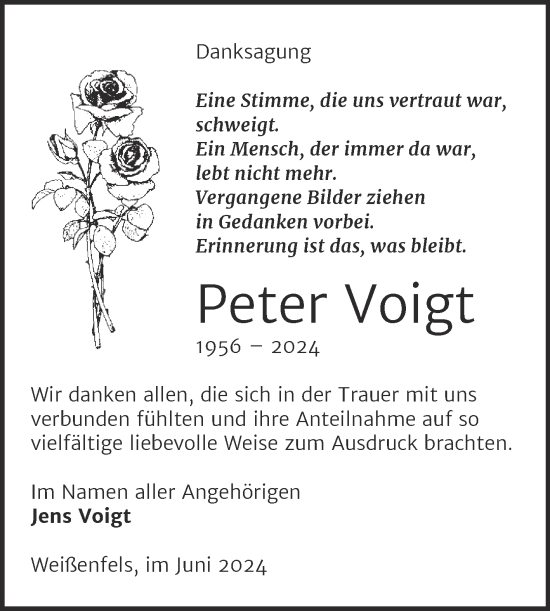 Traueranzeige von Peter Voigt von Trauerkombi Weißenfels