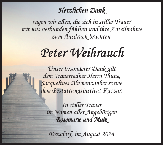 Traueranzeige von Peter Weihrauch von Volksstimme Halberstadt