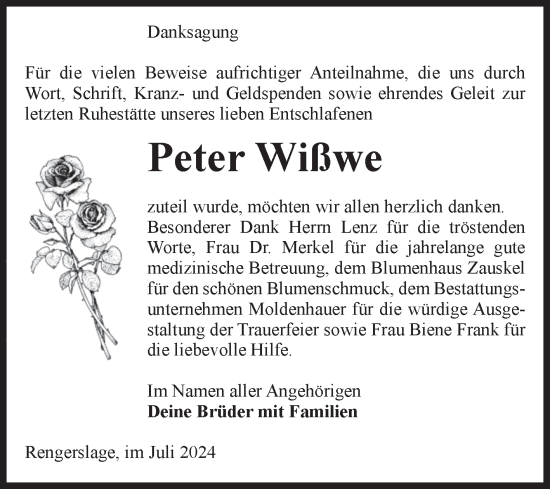 Traueranzeige von Peter Wißwe von Volksstimme Altmark Ost