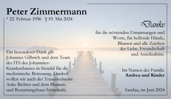 Traueranzeige von Peter Zimmermann von Volksstimme Altmark Ost