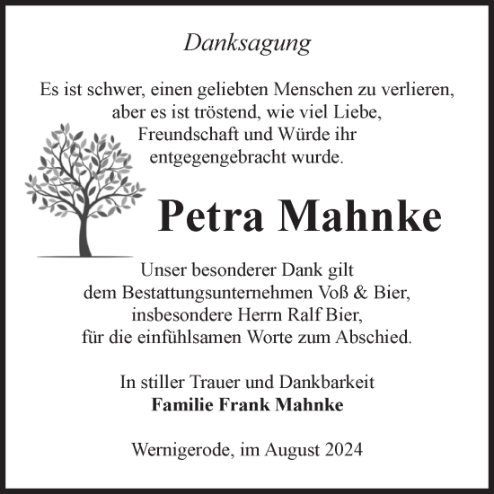 Traueranzeige von Petra Mahnke von Volksstimme Wernigerode