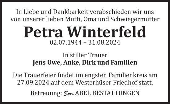 Traueranzeige von Petra Winterfeld von Volksstimme Magdeburg