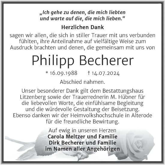 Traueranzeige von Philipp Becherer von Trauerkombi Mansfelder Land