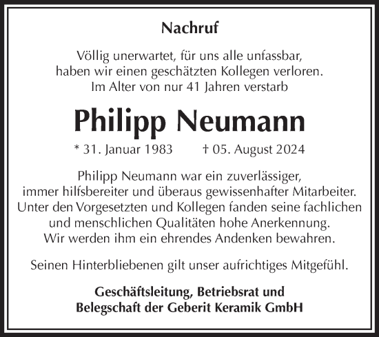 Traueranzeige von Philipp  Neumann von Volksstimme Haldensleben/Wolmirstedt