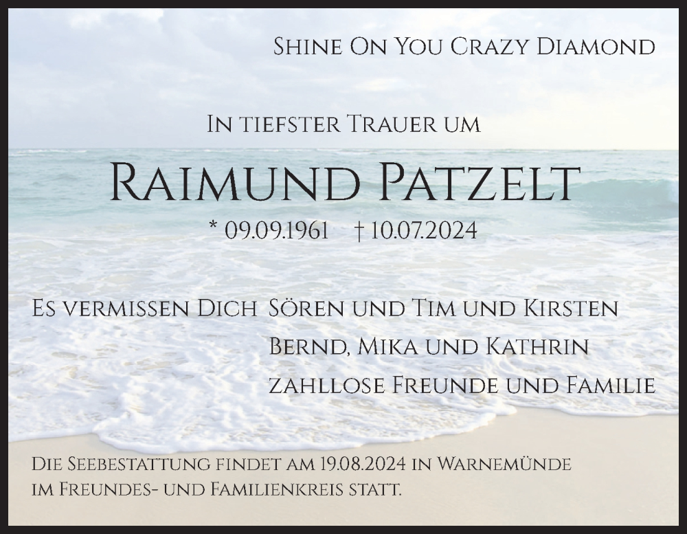  Traueranzeige für Raimund Patzelt vom 23.07.2024 aus Volksstimme Magdeburg
