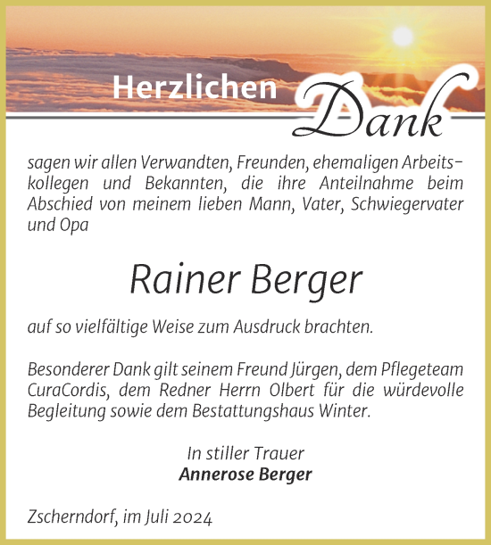 Traueranzeige von Rainer Berger von Trauerkombi Bitterfeld