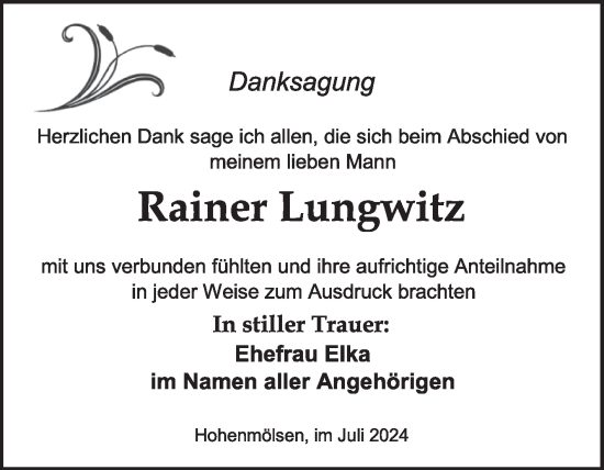 Traueranzeige von Rainer Lungwitz von Trauerkombi Weißenfels