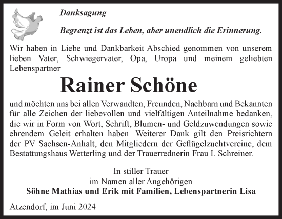 Traueranzeige von Rainer Schöne 