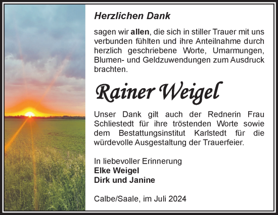 Traueranzeige von Rainer Weigel von Volksstimme Schönebeck