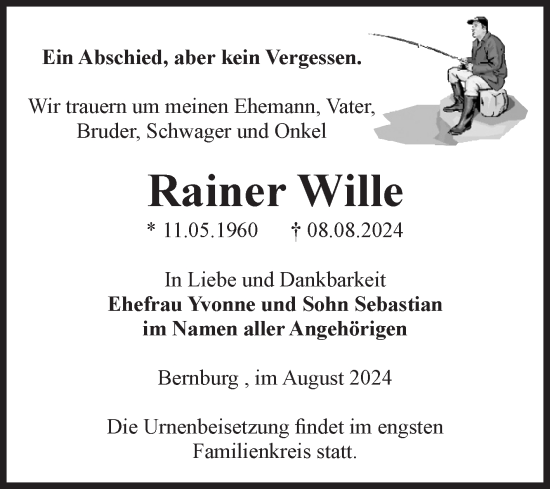 Traueranzeige von Rainer Wille von Trauerkombi Bernburg