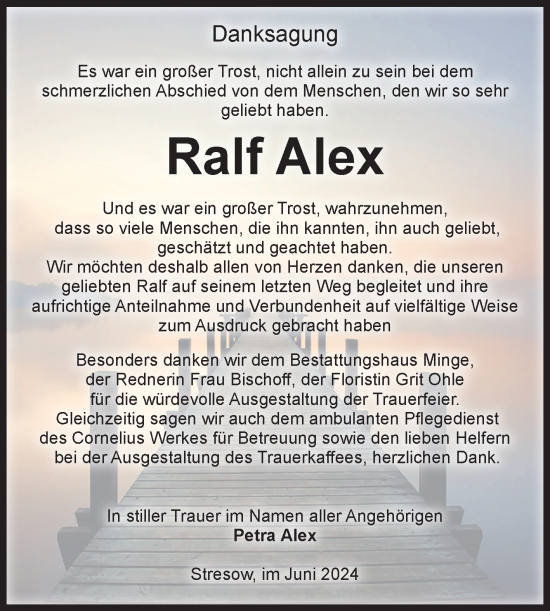 Traueranzeige von Ralf Alex von Volksstimme Burg/Genthin