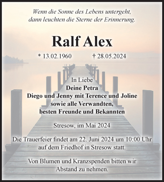 Traueranzeige von Ralf Alex von Volksstimme Burg/Genthin