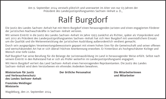 Traueranzeige von Ralf Burgdorf von Mitteldeutsche Zeitung Halle/Saalkreis