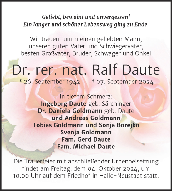 Traueranzeige von Ralf Daute von Mitteldeutsche Zeitung Halle/Saalkreis