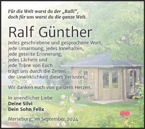 Traueranzeige von Ralf Günther von Trauerkombi Merseburg